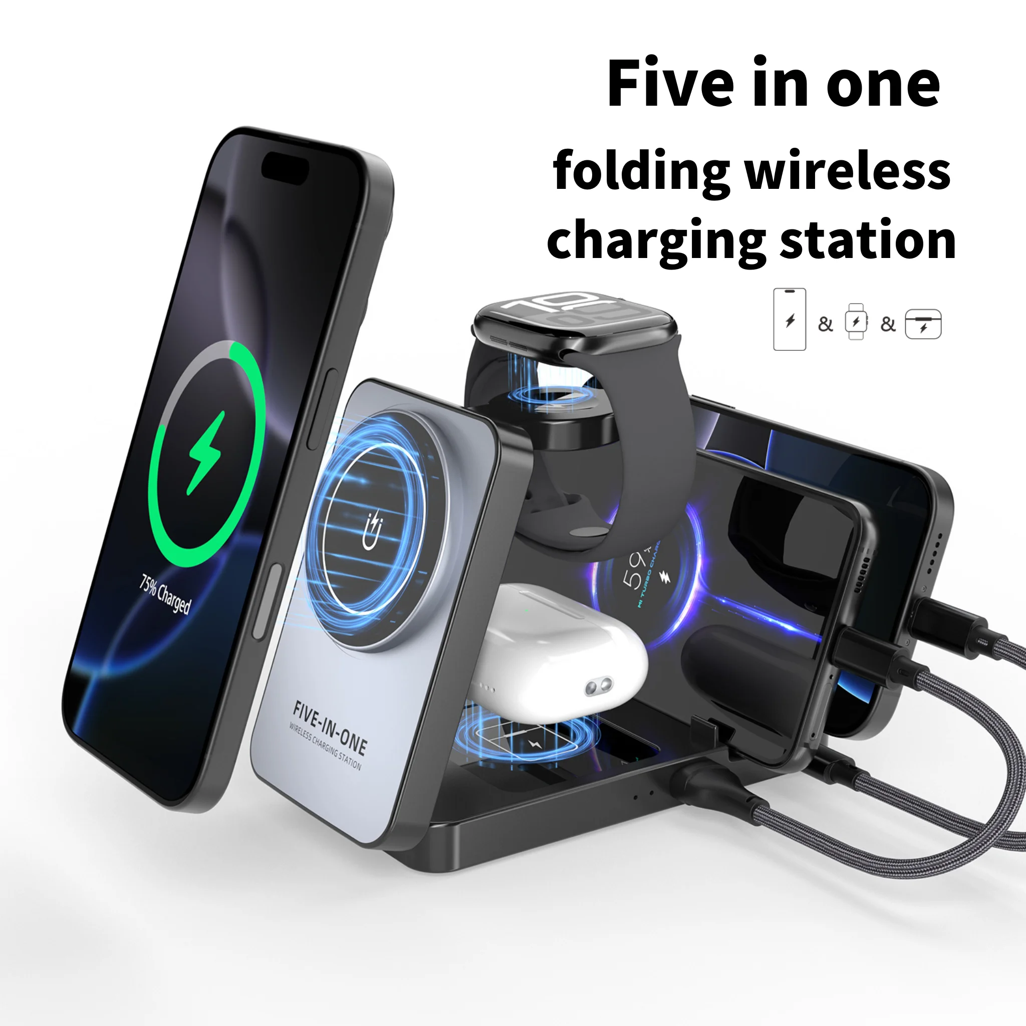 Smartwatch Watches For Iphone - Stacja ładująca 5 w 1, składana,