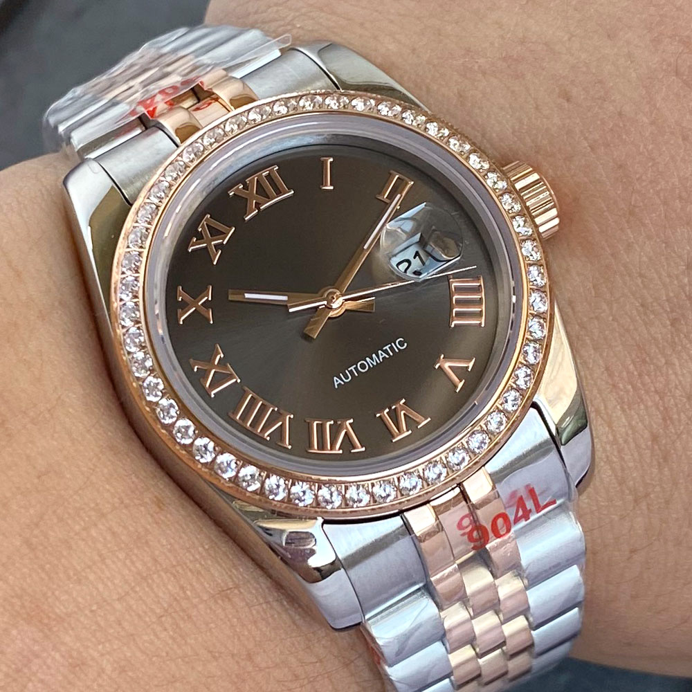Watch Bezel Insert - Tandorio nowy 31mm srebrna róża dwukolorowa