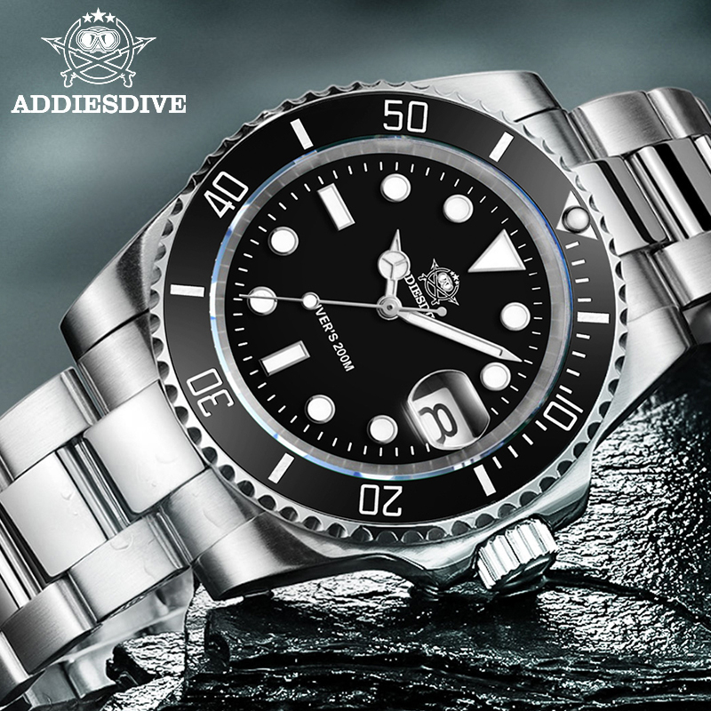 Watch Bezel Insert - ADDIESDIVE Męski Klasyczny Zegarek z Ceramiczną